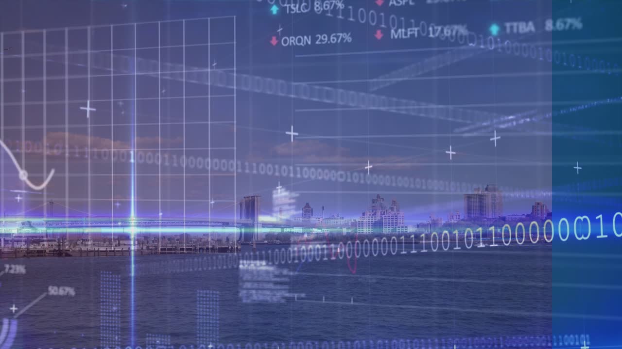 都市景観上でのデータ処理のアニメーション