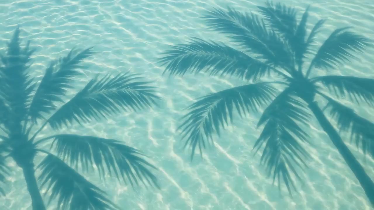 Tropical Palm Tree Shadows on Clear Blue Ocean Water