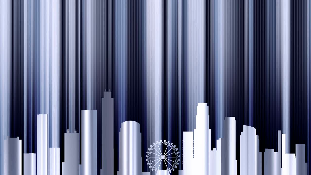 Los Angeles. Background with the outline of the city. Vertical shimmery stripes. Abstraction with a mirror effect.