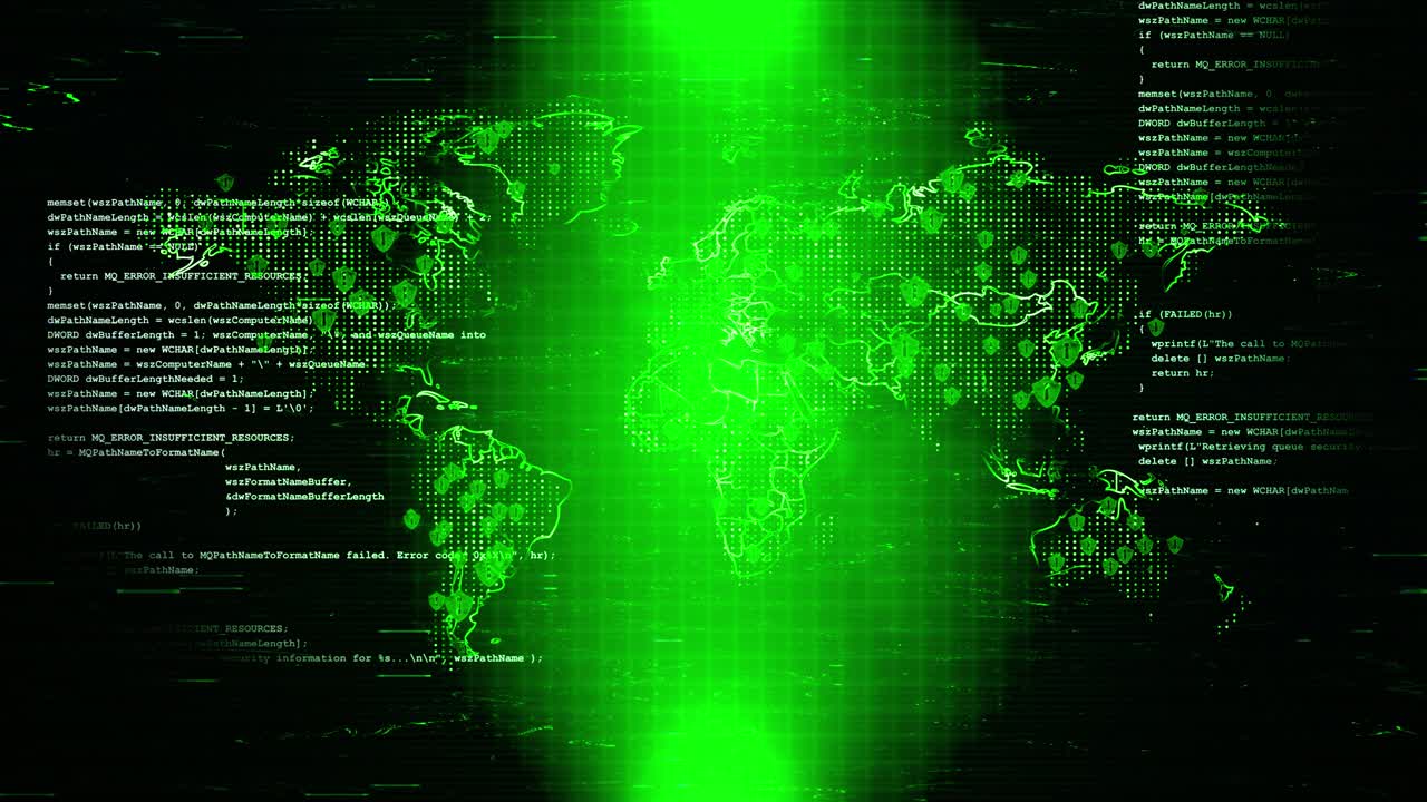computers infected Glitch Noise virus, global hacking attack Worldwide earth map Loop Animation.