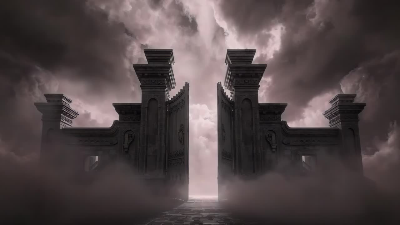 Ominous Red Gate in the Clouds