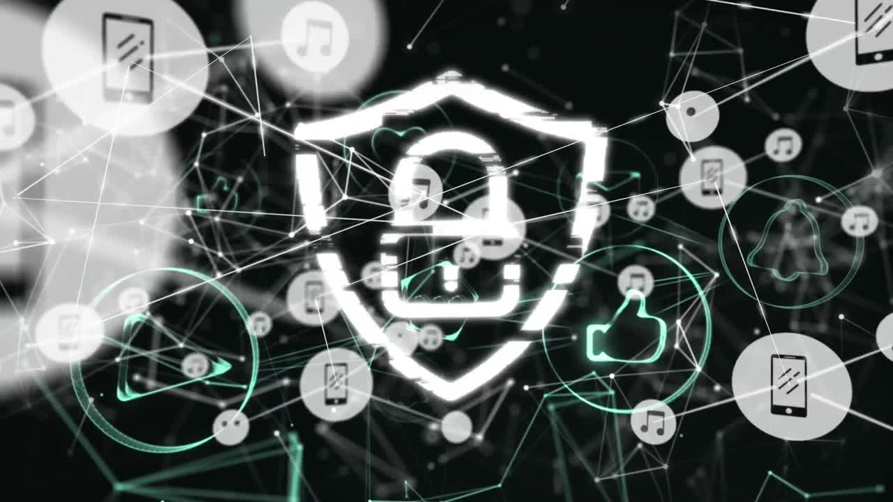 디지털  ⁇ 드 위의 아이콘으로 연결 네트워크의 애니메이션