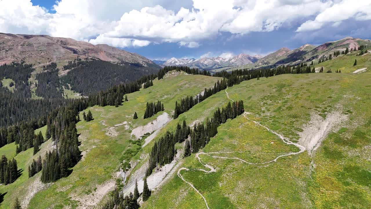 Aerial View of Picturesque Landscape on Sunny Summer Day, Elk Mountains Hills and Hiking Trails, Colorado USA