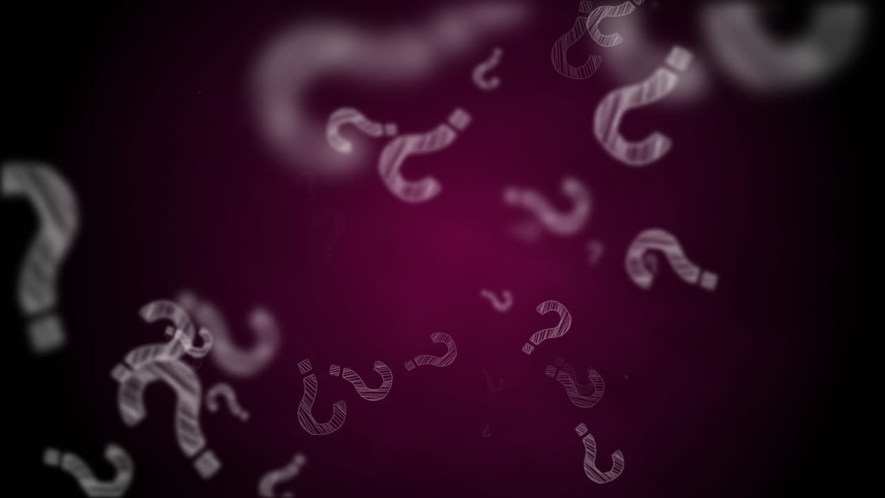 Question mark seamless animation. Loop purple background. Hand drawn random white punctuation marks. Vertical video.