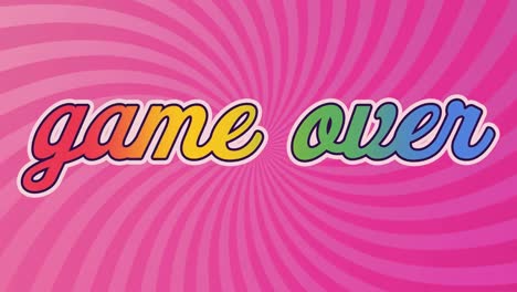 animation of game over text in colourful letters on pink background