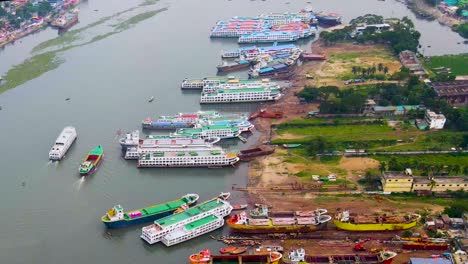 drone aerial footage of dockyard and shipyard buriganga river in bangladesh