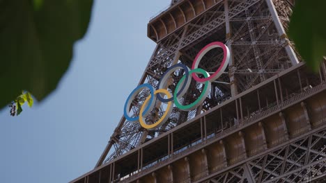 olympic rings displayed on the eiffel tower in paris