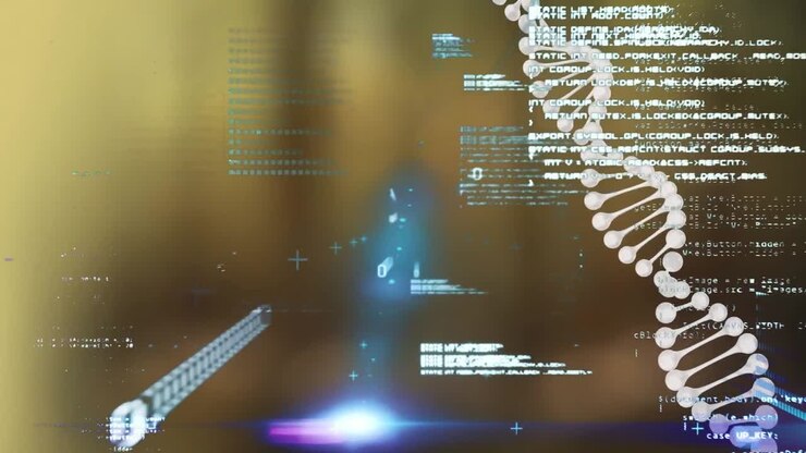 Animation of data processing over dna strand