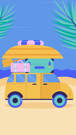 an animation of hand drawn flat summer car illustration