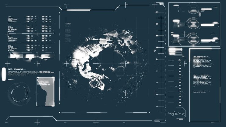 Digital interface with data processing against caucasian businessman touching futuristic screen