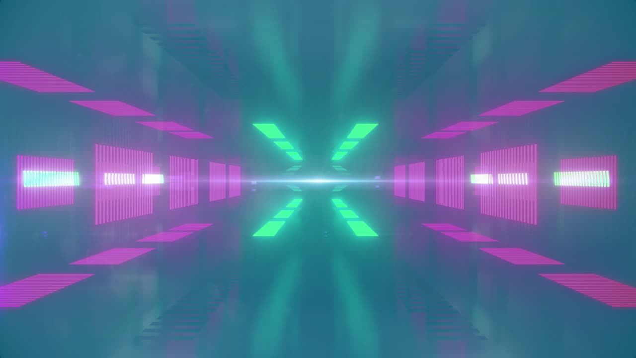 Animazione di un motivo al neon in movimento in un loop continuo su sfondo blu