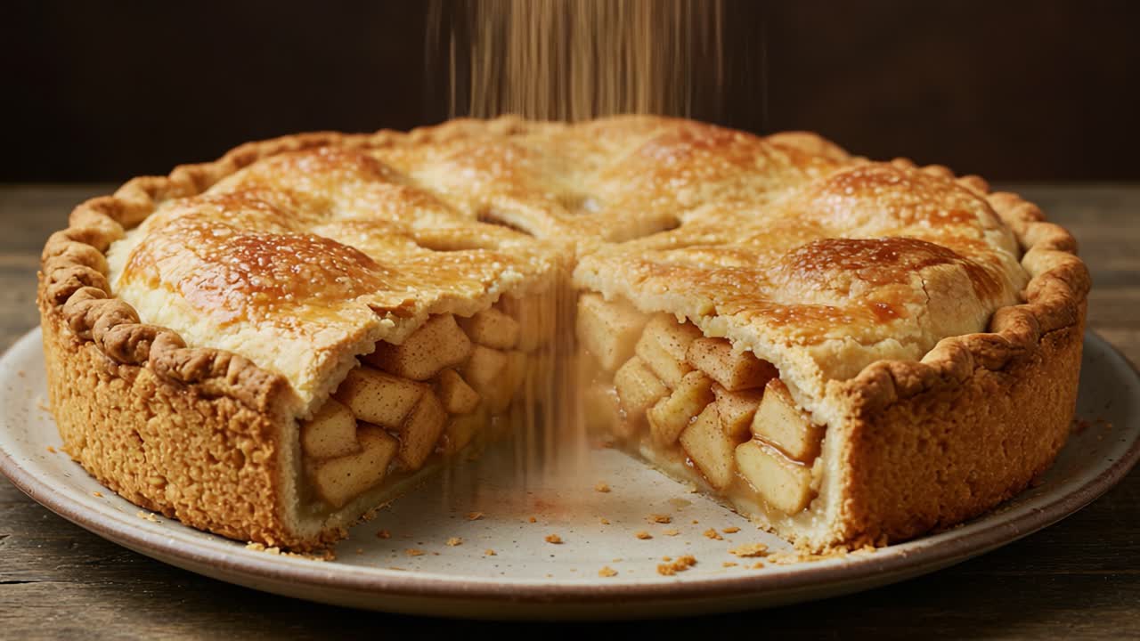 Freshly Baked Apple Pie with Cinnamon Being Sprinkled