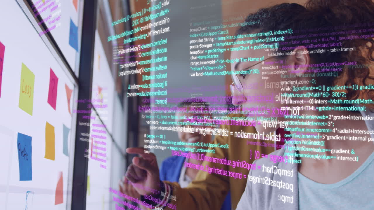 animación del procesamiento de datos sobre diversas personas de negocios en la oficina