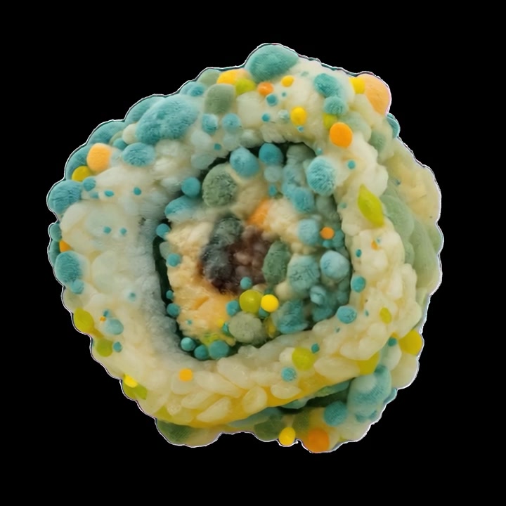 Time-lapse di muffa che cresce su un pezzo di sushi