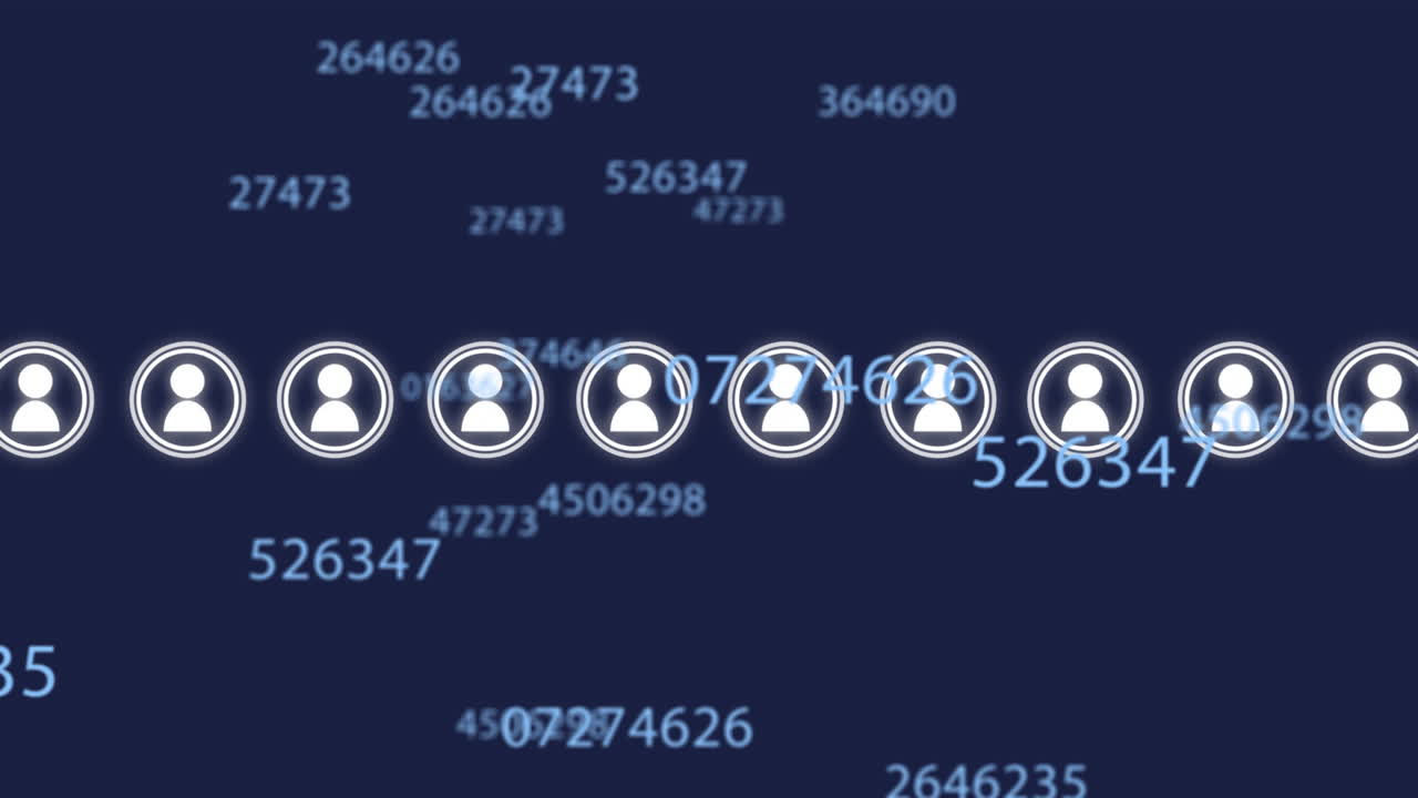 animación de iconos con personas y procesamiento de datos financieros en fondo oscuro
