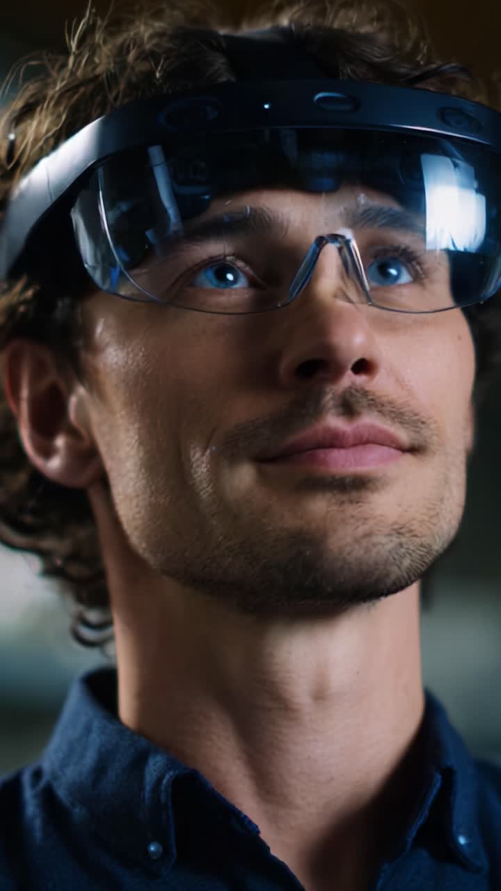 Exploring the Potential of Augmented Reality Technology: A Focused Individual with Smart Glasses Engaging in Innovative Virtual Experiences