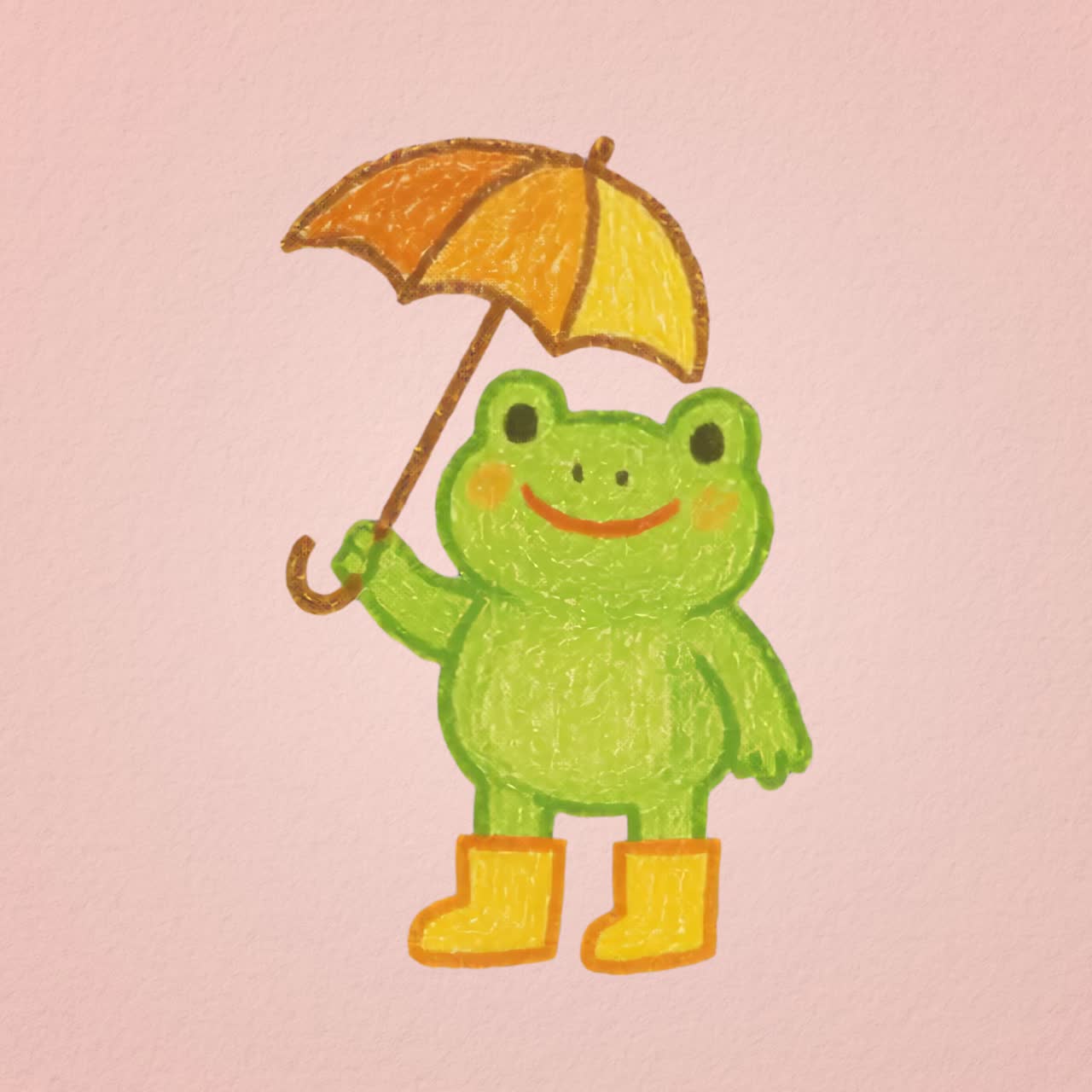 Cute frog with umbrella illustration animation isolated asset, transparent 4K video, alpha channel