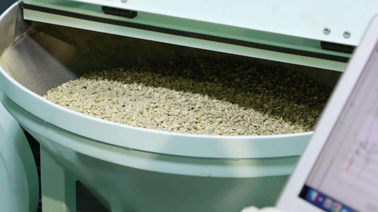 Explore the meticulous steps of preparing green coffee beans in a modern industrial facility.