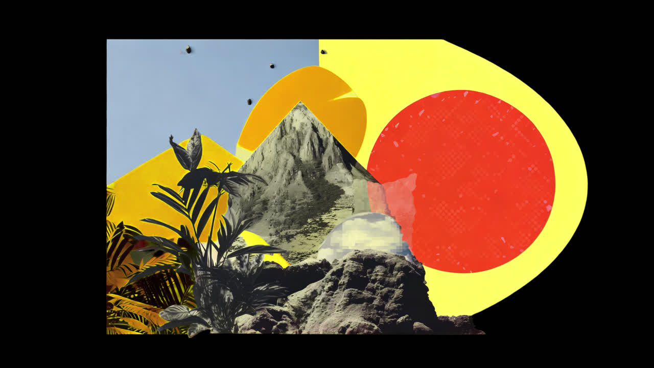 Abstract mountain collage animation isolated asset, transparent 4K video, alpha channel, ProRes 4444