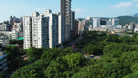 aerial shot of guandu city and nature park in taipei, taiwan