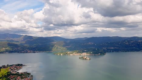 pan right of isola san giulio or saint julius island on orta lake in italy