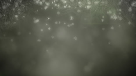 Animation-of-christmas-snowflakes-falling-on-green-background