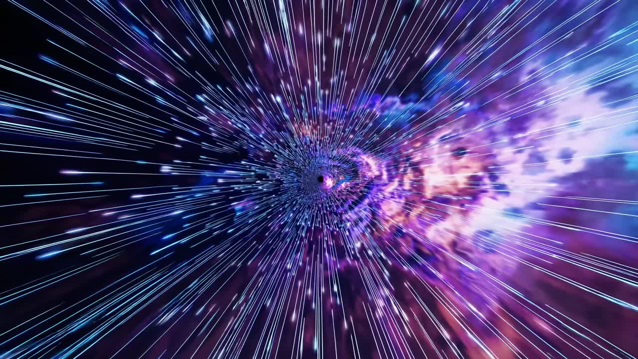 Concetto video dinamico di un effetto di curvatura cosmica, catturato da un angolo in prima persona