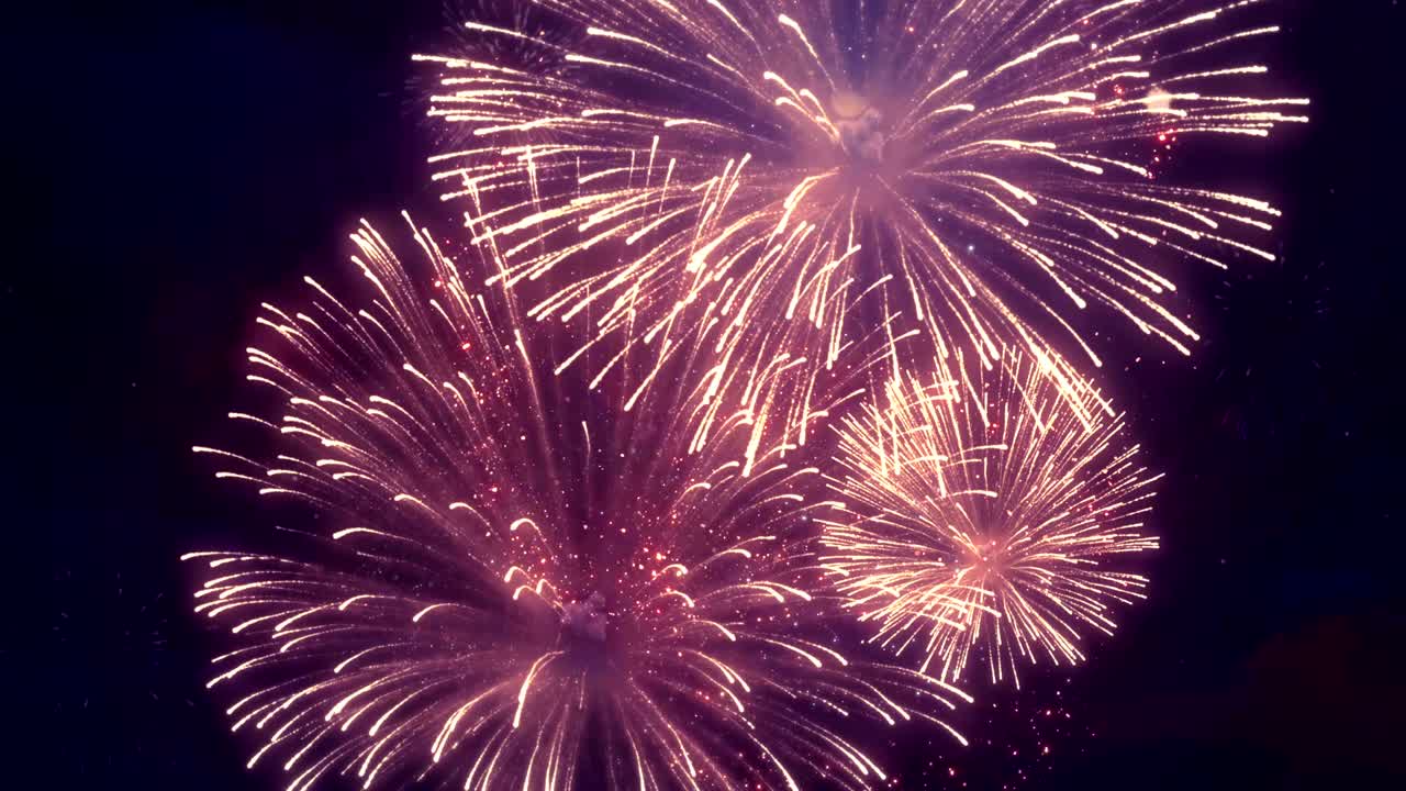 Gorgeous multi-colored fireworks display on Star cloudy night sky Seamless Loop Background for birthday, anniversary, celebration, Holiday, new year, Party, event and celebrations, Invitation.