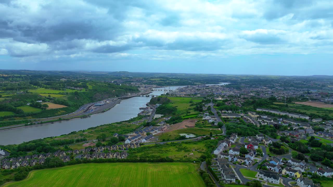 Drone timelapse Waterford City Ireland river Suir and Historic site looking south Epic locations and landscapes