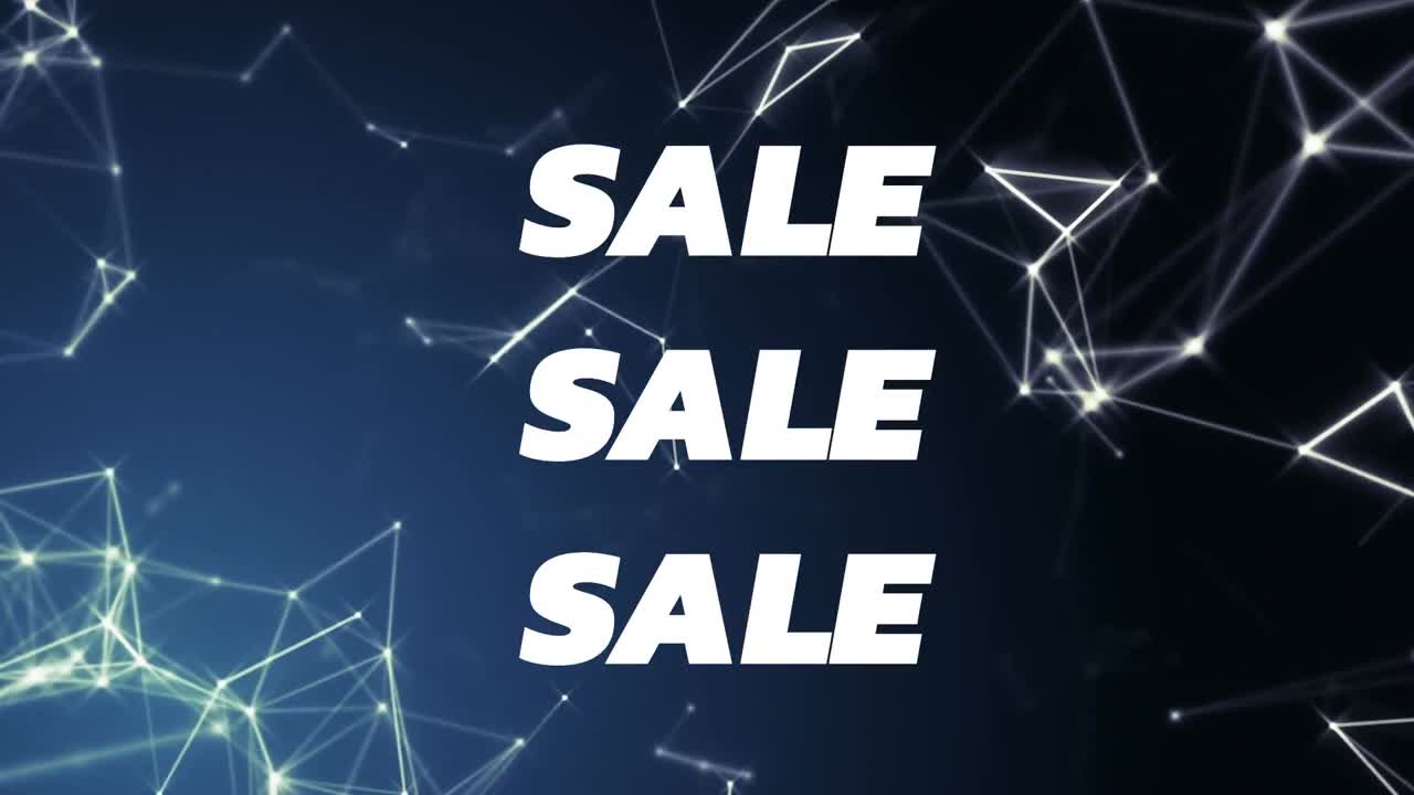 검은 바탕에 빛나는 네트워크 위에  ⁇ 색과 다채로운 텍스트로 판매의 애니메이션
