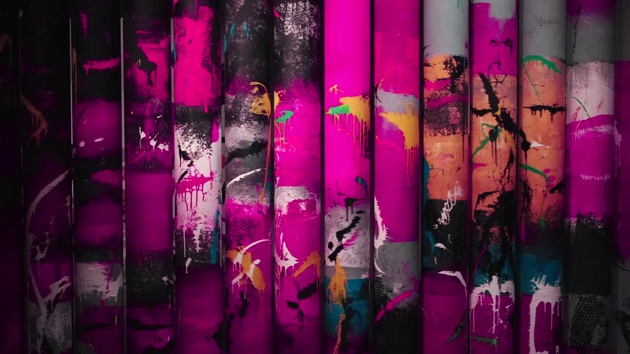 Arte de grafiti abstracto en columnas pintadas de rosa