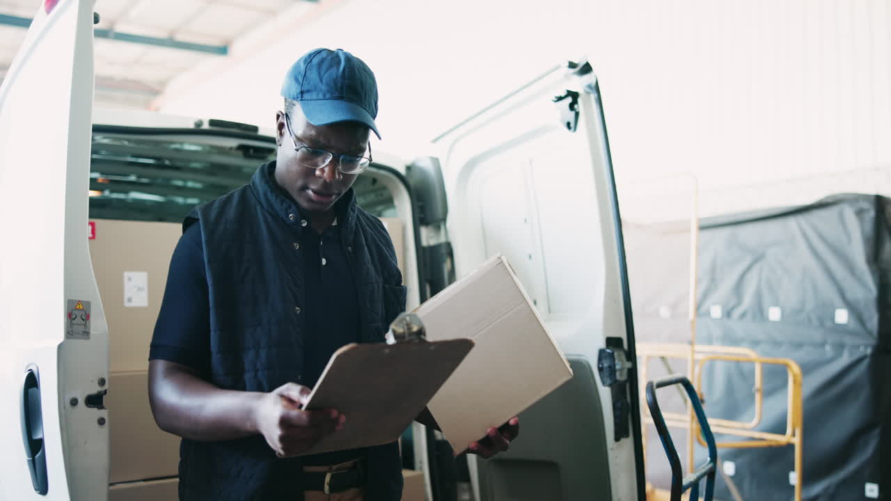 Delivery Driver Checking Packages