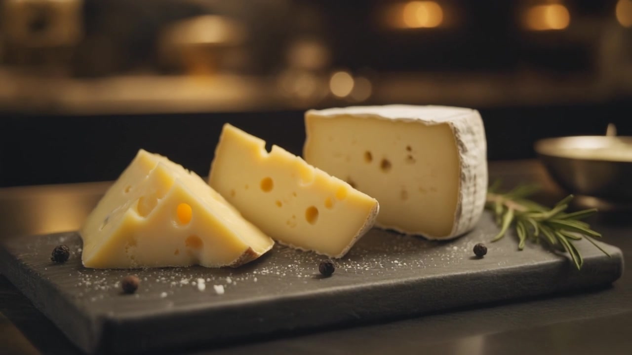 Assorted Cheese Slices on a Slate Serving Board