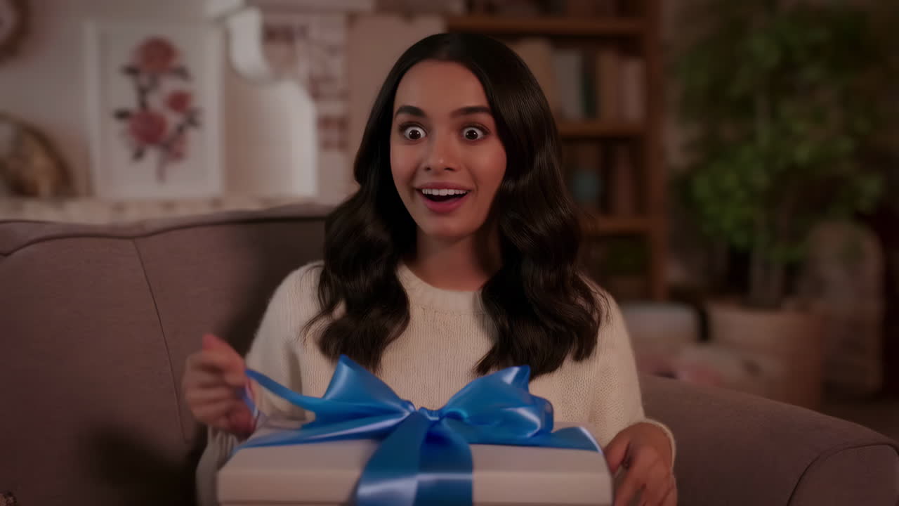 Excited Woman Opening a Gift Box