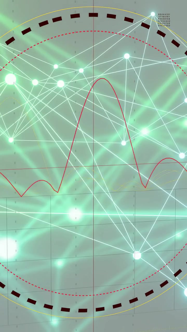 Vertical video: Sequence starting, circle showing red wave moving, green nodes pulsing to show data