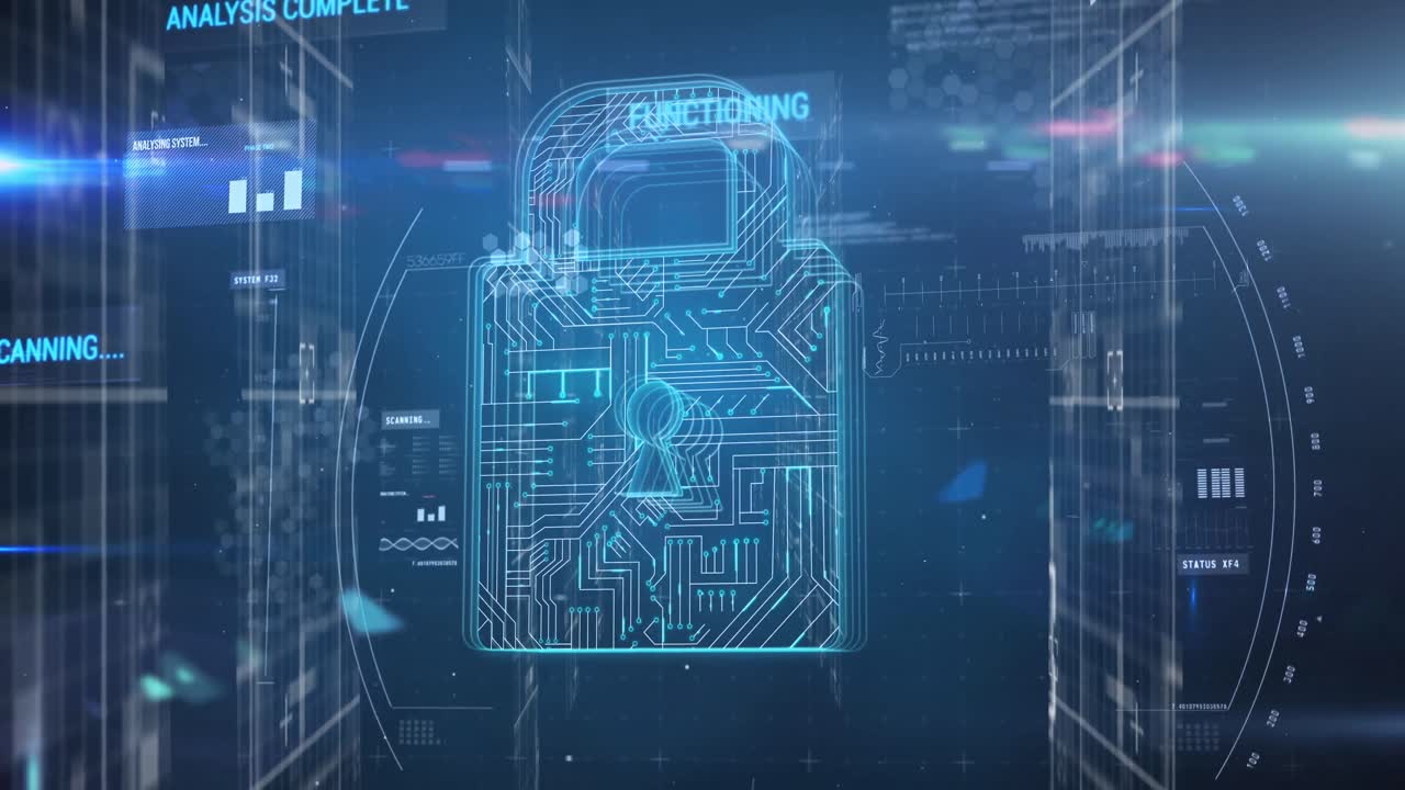 Animation of online security padlock with data processing