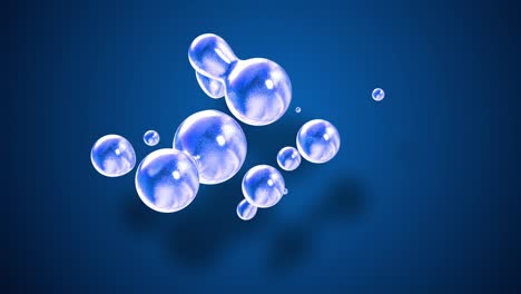 amasing abstract background of metaballs as if drops of glass or spheres filled with blue sparkles merge together and scatter, cyclically in 4k. looped seamless flowing animation with glisten bubbles.