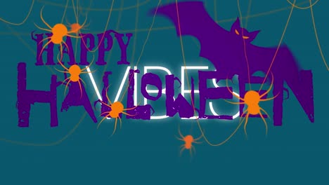 animation of happy halloween text over vibes text