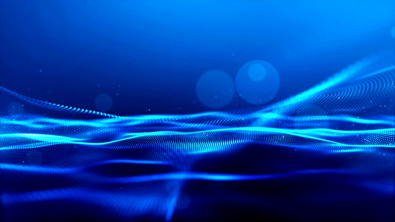 Digital Blue Color Particles Wave and Light Abstract Background