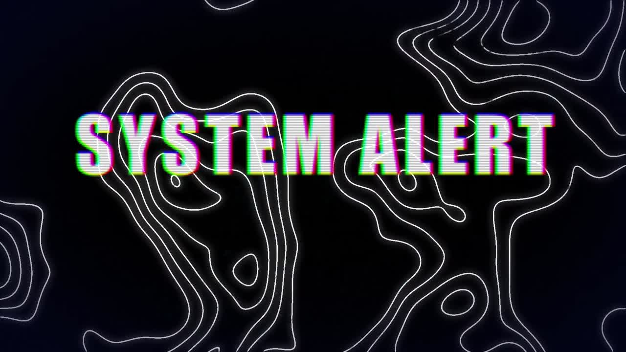 animación de texto blanco, sistema hackeado sobre una carta topográfica en movimiento, en negro