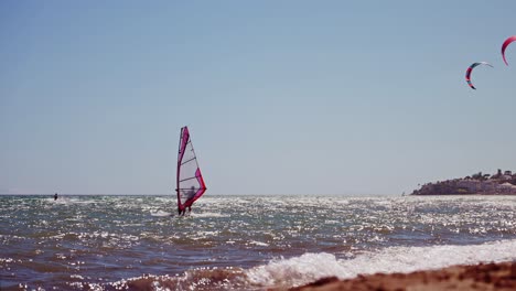 slow motion windsurfer on the coast of spain