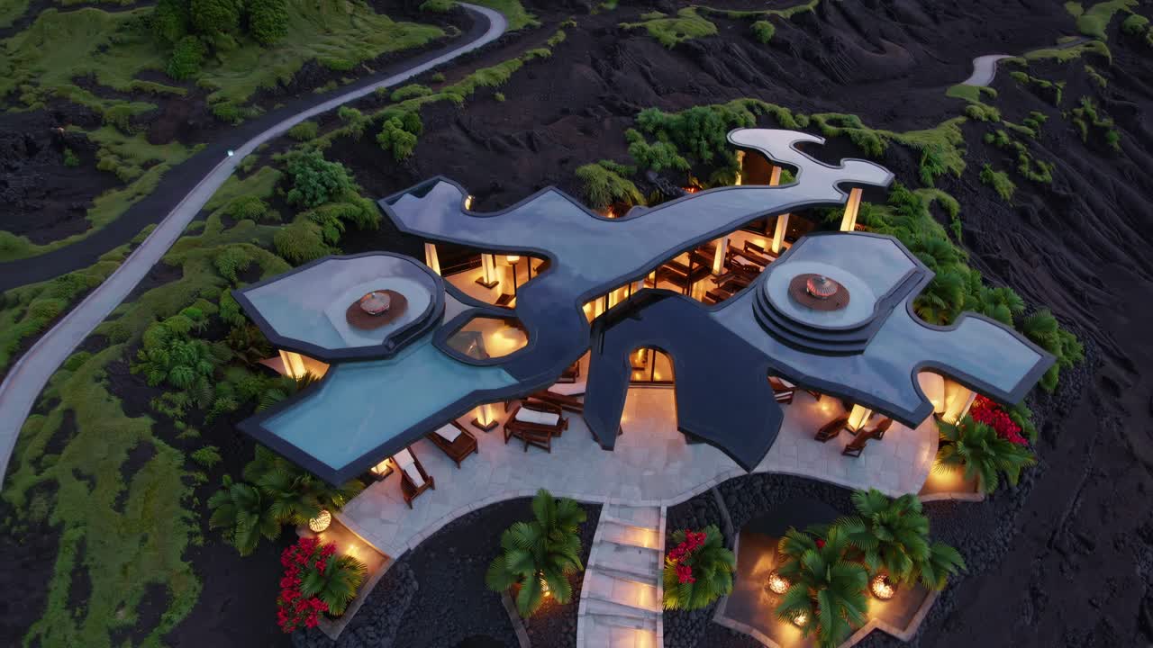 villa de lujo moderna en un paisaje volcánico