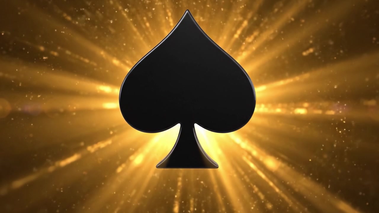 Una trasformazione sbalorditiva di un classico simbolo delle carte da gioco: La picca emerge dall'oscurità in uno spettacolo di luce dorata radiosa