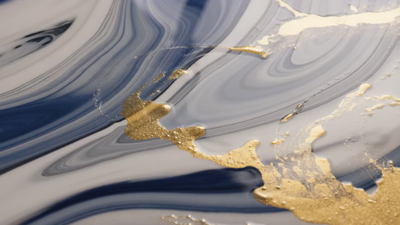 Abstract Blue and Gold Marbled Fluid Art Background