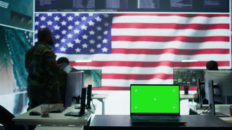 American-army-working-in-a-command-post-with-green-screen