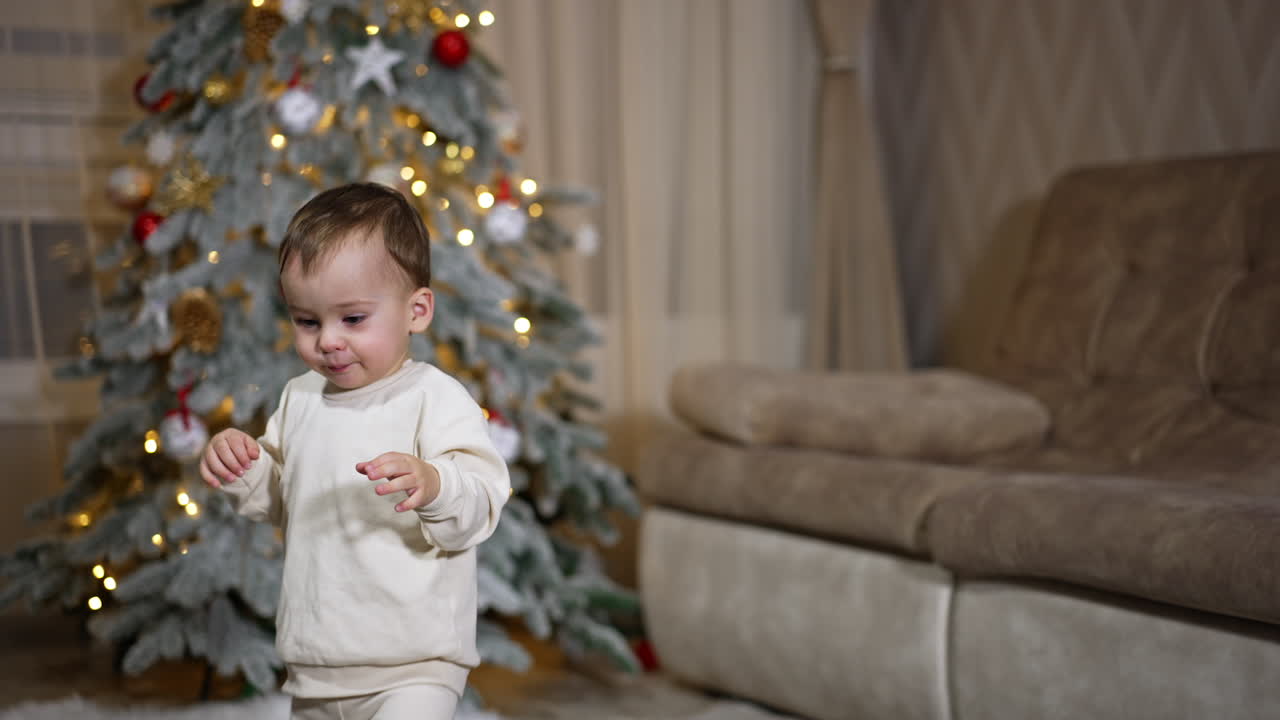 Baby Playing Near Christmas Tree