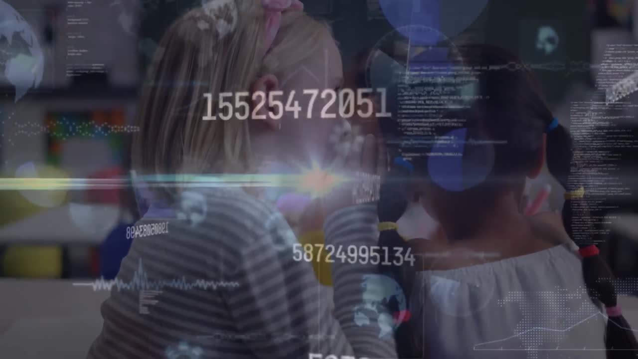 animación del procesamiento de datos sobre diversos escolares en el aula