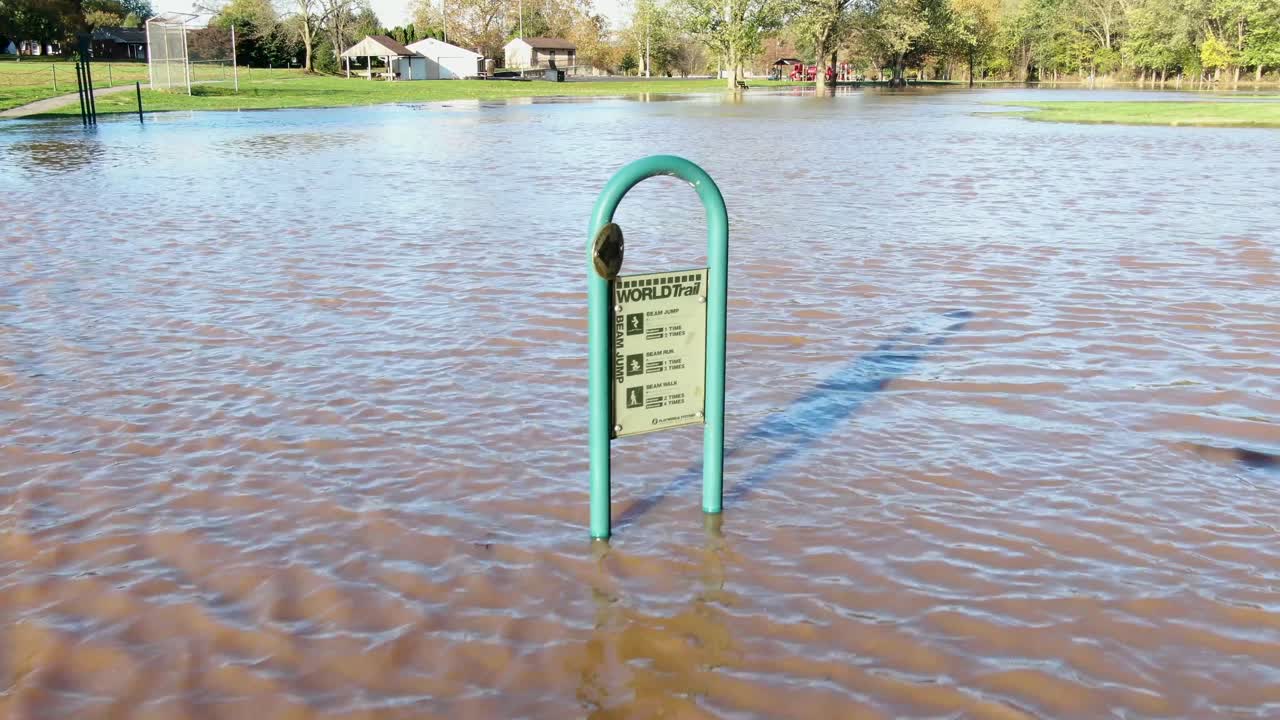 Community park and recreation area, trail is flooded after hurricane
