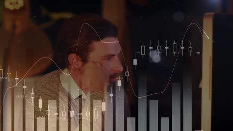 animation of financial data processing over caucasian businessman in office