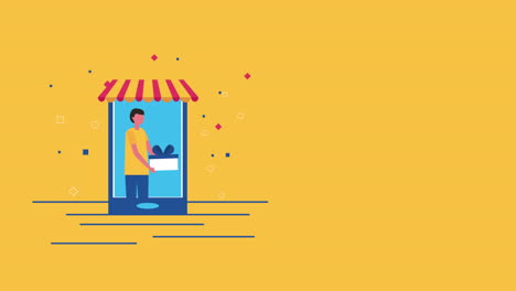 hombre cliente usando marketing de medios de teléfono inteligente